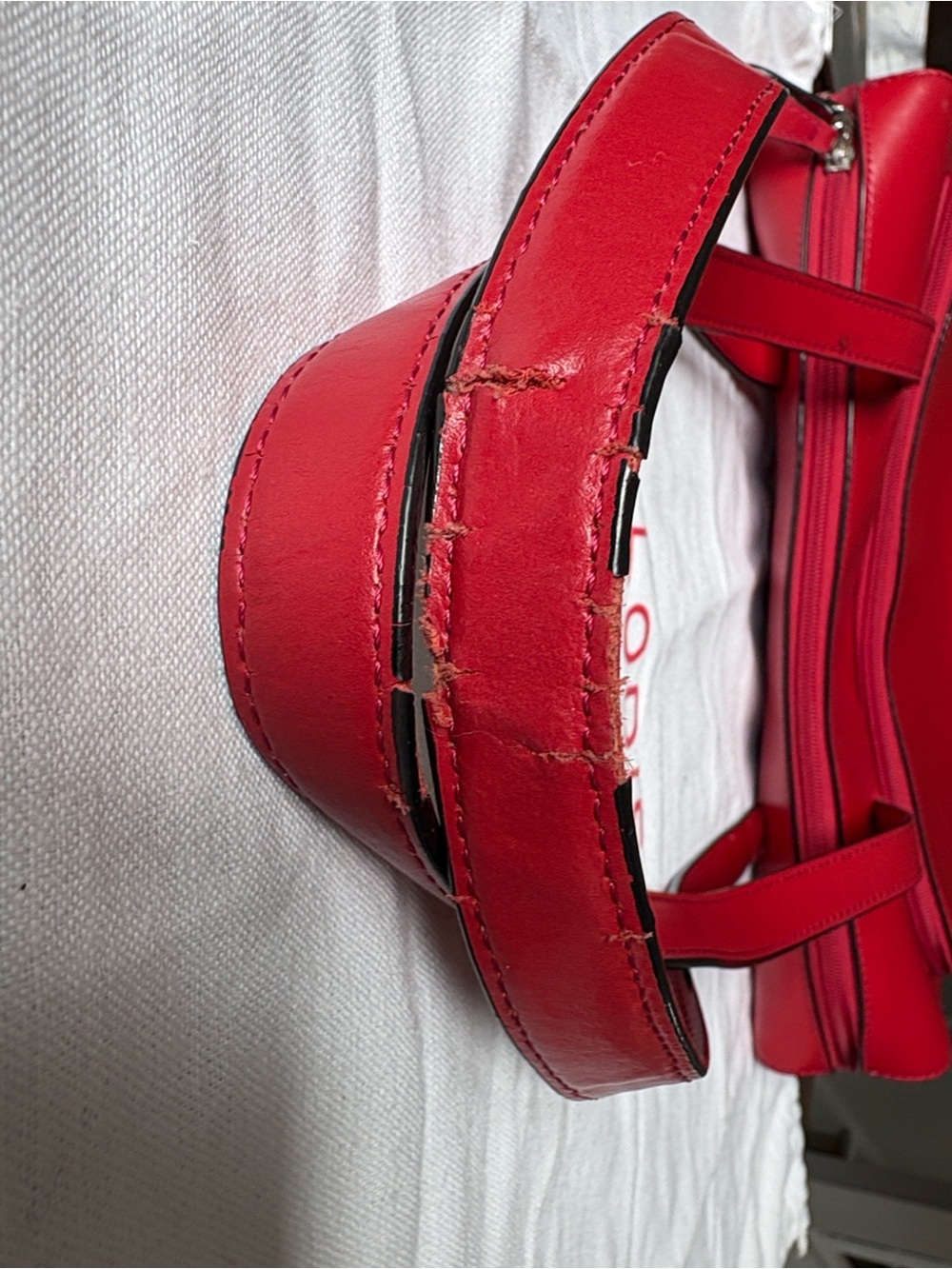 LODIS Red Leather Laptop Tote Bag - Significant Wear on One Strap / Priced Low - Picture 9 of 9